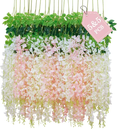 Miniatura 17 de BLEUM CADE 36 Piezas Flores Colgantes de Glicina Falsa Rosa Profundo, 3.6 Pies/Pieza Guirnalda de Glicina Artificial, Flores Colgantes para Boda