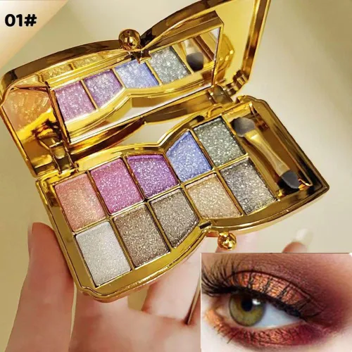 Miniatura 5 de Paleta de sombras de ojos doradas brillantes – 10 colores brillantes sombra de ojos purpurina altamente pigmentada, de larga duración, impermeable