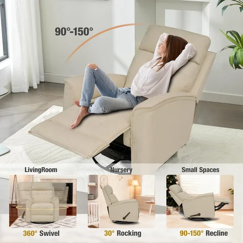 Miniatura 3 de Silla reclinable giratoria para adultos, silla mecedora, pequeña reclinable giratoria para espacios pequeños, sala de estar, dormitorio, caravana