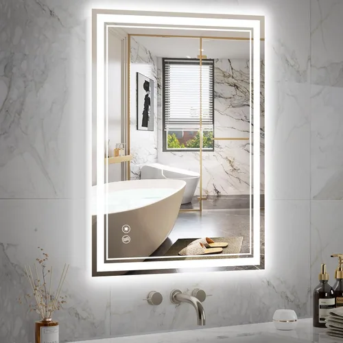Miniatura 14 de Espejo LED de 48 x 28 pulgadas para baño, espejo de baño sin niebla, con luces LED, regulable, 3 colores, luces delanteras y retroiluminadas, espejo
