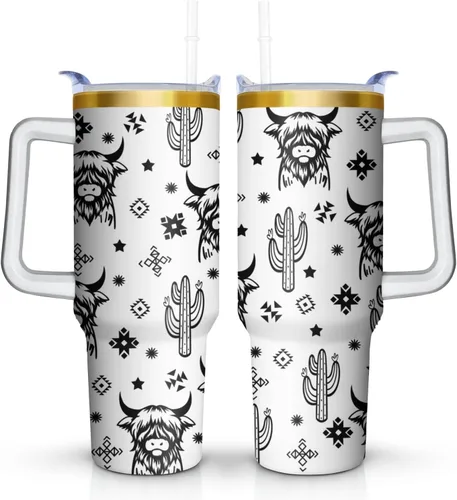 Miniatura 20 de Vaso de 40 onzas con asa de 40 onzas con diseño de mariposa morada con tapa, popote con doble aislamiento, taza de café de viaje, regalo de mariposa