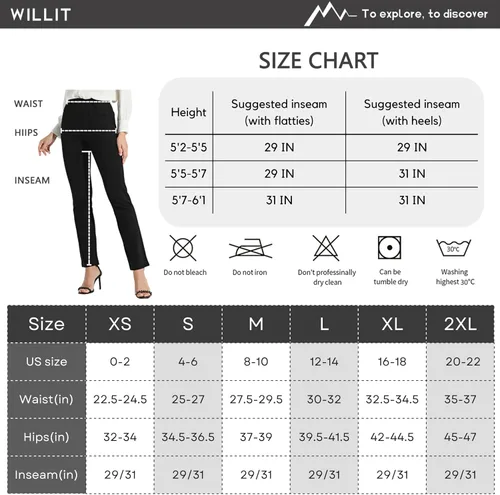 Miniatura 7 de Willit - Pantalones de vestir de yoga para mujer, 2931 pulgadas, pierna recta, elásticos, para oficina, casual, yoga, trabajo, pantalones