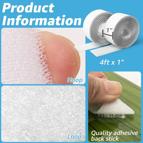 Miniatura 2 de Art3d Rollos de gancho y bucle de 4 pies x 1 pulgada con parte trasera adhesiva, tira adhesiva de doble cara, resistente, color blanco