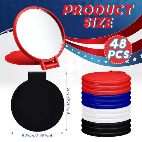 Miniatura 2 de Weysat 48 piezas de espejo compacto para el 4 de julio, regalos para el Día de los Caídos, rojo, blanco, azul, negro, mini espejo de bolsillo