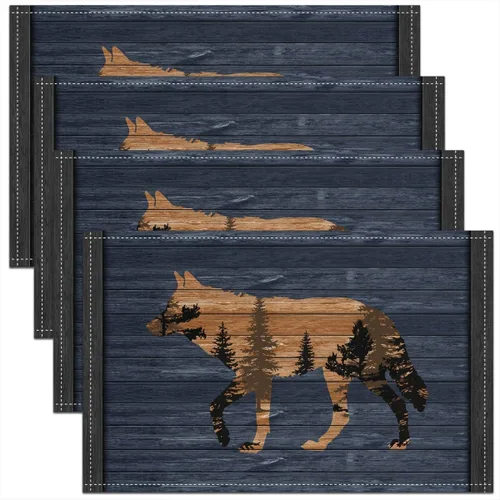 Miniatura 27 de jejeloiu Manteles individuales de mesa con osos para niños, manteles de mesa de animales salvajes de granja, mantel individual rústico de familia