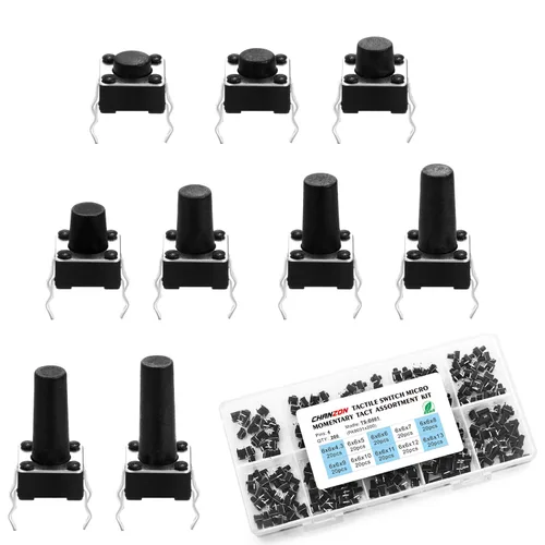 Miniatura 7 de Chanzon Interruptor táctil Botón pulsador micro interruptor momentáneo 0.236x0.236 in 4 pin 200 unids kit surtido pulsador interruptores Breadboard