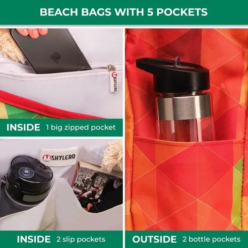 Miniatura 6 de SHYLERO Bolsa de playa y bolsa de piscina. Tiene bolsa hermética, tonelada de bolsillos. La bolsa de playa tiene cremallera, resistente al agua.