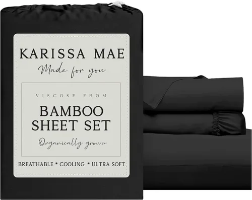 Miniatura 37 de KARISSA MAE Juego de sábanas tamaño individual de viscosa de bambú refrescante, 100% cultivadas orgánicamente, bolsillo profundo de 18 pulgadas