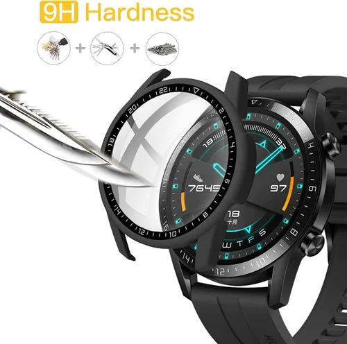 Miniatura 4 de [Paquete de 2] Funda con protector de pantalla de vidrio templado compatible con Huawei Watch GT2 de 1.812 pulgadas, dureza 9H de 360°, funda