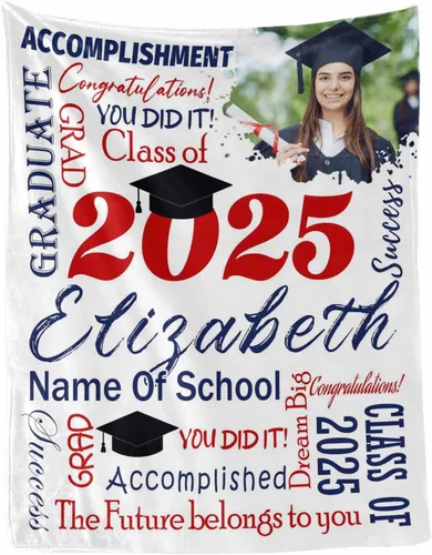 Miniatura 29 de MyPupSocks Manta personalizada de graduación 2025, clase de con nombre de la universidad, regalos personalizados, manta con texto para sobrina