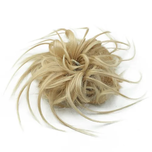 Miniatura 4 de Lativ Extensión de moño desordenado con coletero, recogido, ondulado, rizado, moño sintético para mujeres y niñas (rubio ceniza y rubio decolorado)
