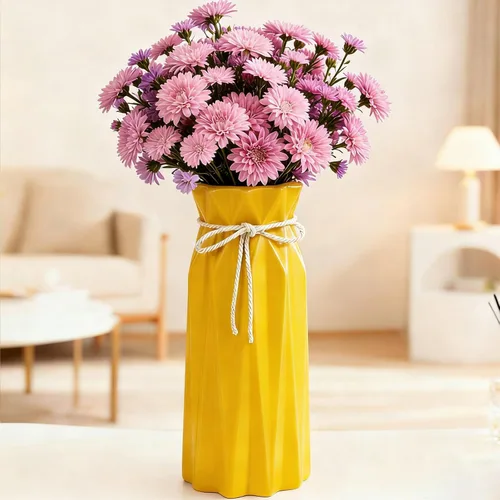 Miniatura 9 de Disoza Florero de cerámica de 9.5 pulgadas de alto x 3.9 pulgadas de ancho, jarrón rosa moderno para decoración del hogar para centros de mesa