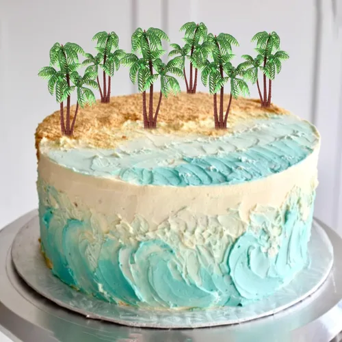 Miniatura 3 de Gyufise 10 piezas de plástico verde palmera cocos cupcakes toppers miniatura figuras de palmera decoraciones para pasteles para micro acuario