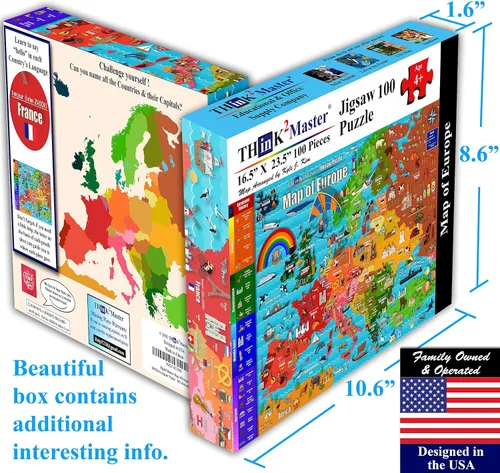 Miniatura 5 de Think2Master Rompecabezas de 100 piezas de mapa de Europa. Gran regalo. Historia europea. Tamaño: 23.4 x 16.5 pulgadas por Kyle Kim