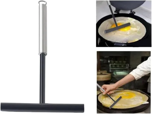 Miniatura 3 de Paquete de 2 raspadores de acero inoxidable en forma de T con agujero para colgar, espátula antiadherente para hacer crepé, herramienta