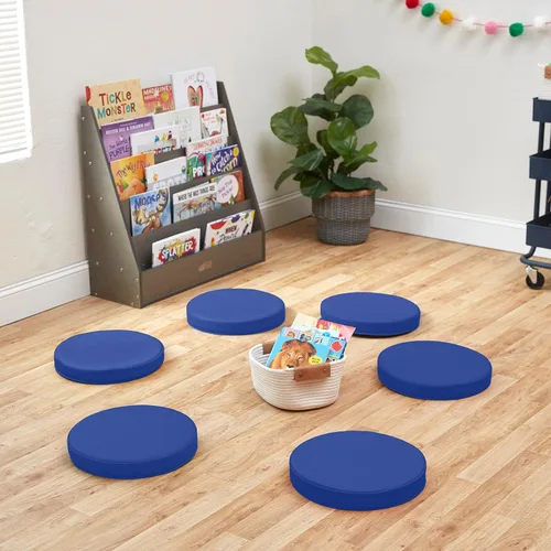 Miniatura 10 de ECR4Kids SoftZone - Cojines de suelo, redondos, asientos flexibles, color azul, 6 piezas