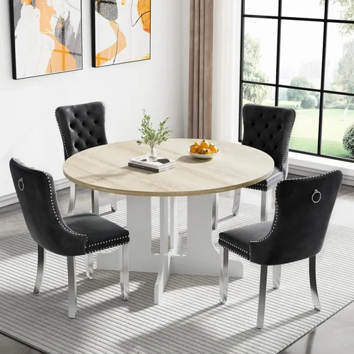 Miniatura 10 de Juego de mesa de comedor de mármol sintético blanco para 6 personas, juego de mesa de comedor extensible de 7 piezas de 63 a 78.74 pulgadas con 6