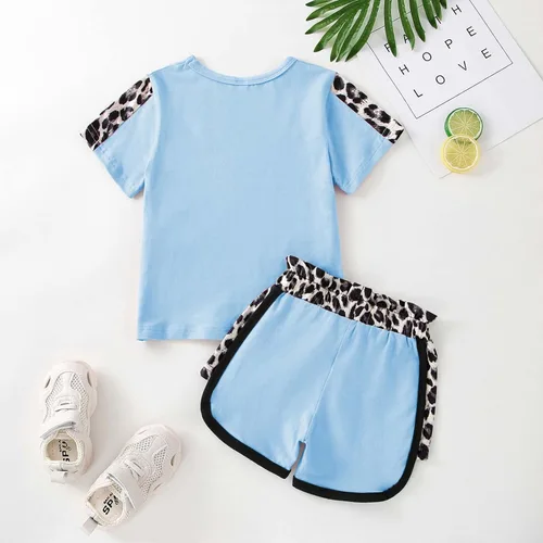 Miniatura 50 de Ropa de verano para niña, camiseta de manga corta para bebé, pantalones cortos, estampado de leopardo, camuflaje, de 18 meses a 6 años