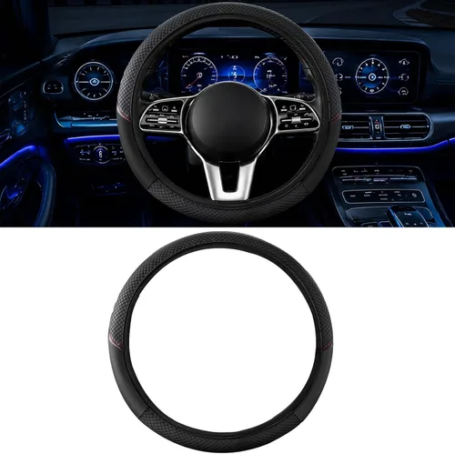 Miniatura 7 de Funda para volante de automóvil, microfibra de fibra de carbono de 15 pulgadas, antideslizante, transpirable, protector elástico para volante