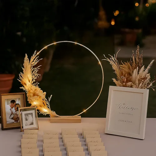 Miniatura 2 de Paquete de 12 aros florales con soporte y luces LED de hadas de 14 pulgadas, anillos de metal para centro de mesa DIY, decoraciones para Plata