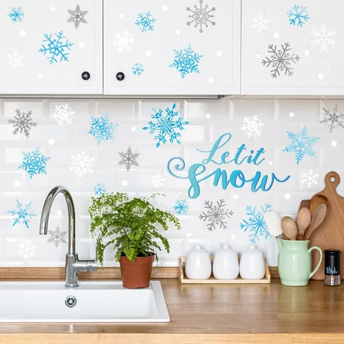 Miniatura 7 de Calcomanías de pared de copo de nieve de invierno, calcomanías de pared para ventana de Navidad, calcomanías de mural para decoración de fiestas