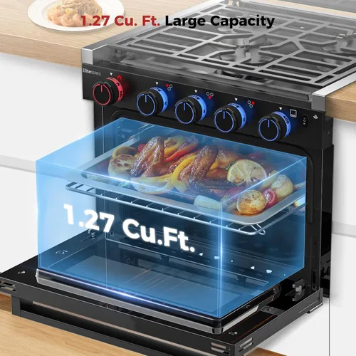 Miniatura 4 de CAMPLUX Elite - Combo de estufa y horno de propano para RV de 17 pulgadas, 1.27 pies cúbicos con 3 quemadores, salida total 28,100 BTU/Hr, estufas