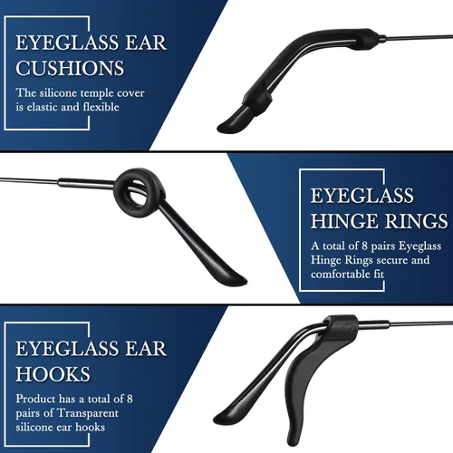 Miniatura 5 de Juego de 50 retenedores de lentes de silicona, 12 pares antideslizantes adhesivos, almohadillas para la nariz, 4 agarres redondos para las orejas, 4