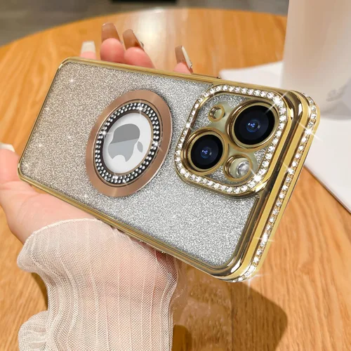 Miniatura 11 de Losin Funda magnética compatible con iPhone 15 Pro Max con purpurina compatible con MagSafe Funda de lujo con diamantes de imitación con logotipo
