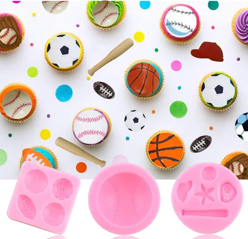 Miniatura 4 de ZiXiang Moldes de silicona para béisbol, bate de béisbol, guante, sombrero, fondant, baloncesto, fútbol, rugby, chocolate para decoración
