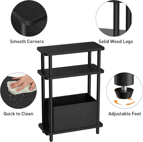 Miniatura 6 de THUMEYE Mesa auxiliar estrecha con cesta de tela, 7 pulgadas de ancho, mesa auxiliar delgada de 3 niveles con patas de madera, mesita de noche