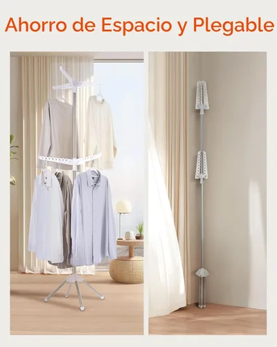 Miniatura 3 de CASAMAYA Tendedero plegable para ropa de 74.8 pulgadas, 2 niveles, con riel giratorio para 54 piezas de ropa, ahorro de espacio, interior, acero