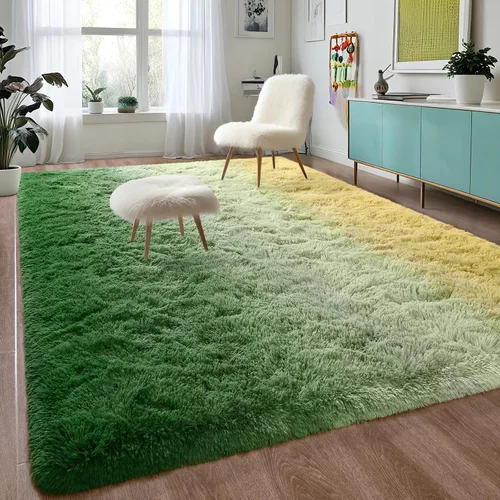 Miniatura 15 de DweIke Alfombras esponjosas de lujo para niños para sala de estar, dormitorio, 4 x 6 pies, alfombra de área negra y azul para niñas y niños, Azul