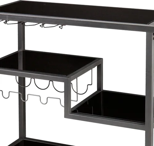 Miniatura 8 de SEI Furniture - Carrito de bar Holly & Martin Zephs - Gris plomizo con cristal negro - Diseño de transición, metal y vidrio - Ideal para sala
