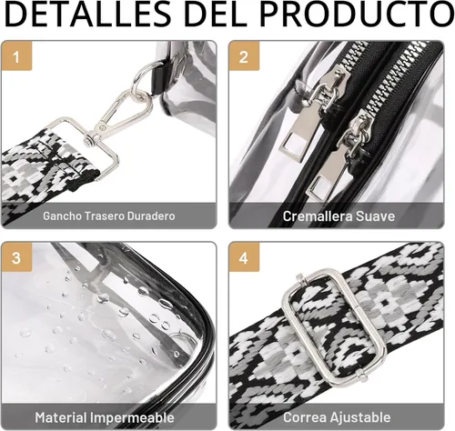 Miniatura 7 de CLUCI Bolsa transparente para eventos en estadios, bolsa cruzada transparente, monederos pequeños transparentes