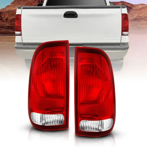 AmeriLite Juego de luces traseras halógenas para Ford F-Series F150 F250 F350 SuperDuty, color rojo transparente, estilo fábrica, piezas originales