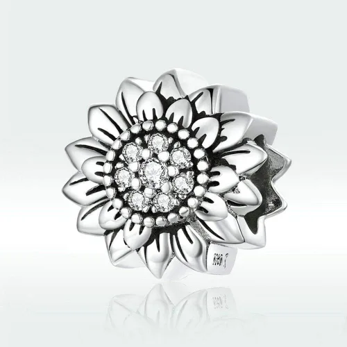 Miniatura 2 de Abalorio de girasol de plata de ley 925 con diseño de sol para pulsera Pandora (Girasol A), Plata esterlina