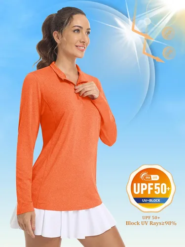 Miniatura 3 de MAGCOMSEN Camisetas de manga larga para mujer, con cremallera de 14, protección solar UPF 50+, secado rápido, para senderismo, atletismo