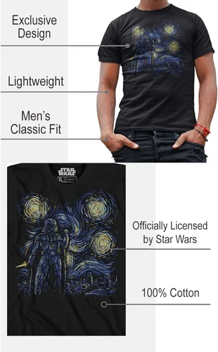 Miniatura 2 de STAR WARS Starry Night Darth Vader Van Gogh Men's Adult Graphic T-Shirt Black