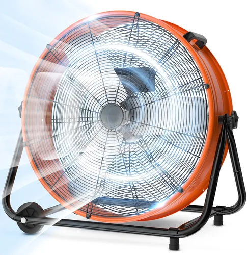 Miniatura 11 de LifePlus Ventilador de Tambor Industrial de 24 Pulgadas, Ventilador de Piso de Taller de Alta Velocidad, 3 Velocidades, Circulador de Aire de Metal