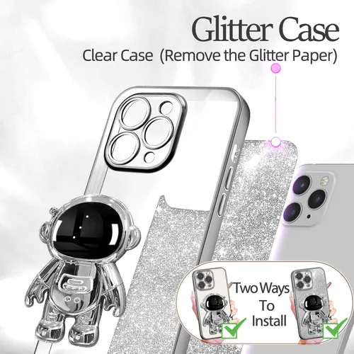 Miniatura 151 de Buleens Funda para iPhone 11 Pro Max Astronauta, Fundas Transparentes para iPhone 11 ProMax con Papel con Purpurina y Soporte de Astronauta, Mujeres