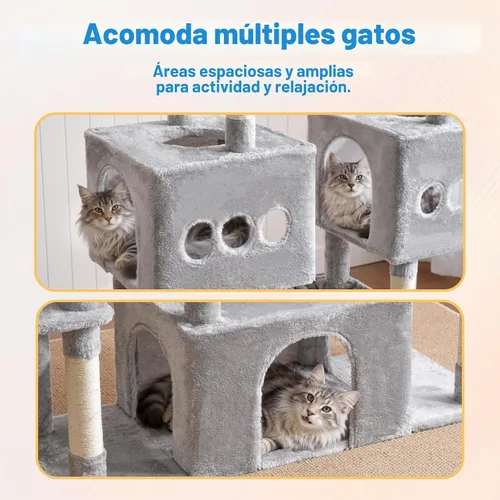 Miniatura 4 de Hey-brother Torre de árbol para gatos, postes rascadores de sisal grande con plataforma grande, 3 amplios condominios, hamaca de felpa, juguete