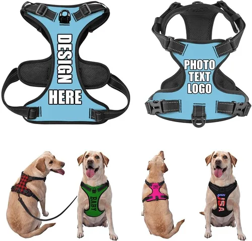 Miniatura 30 de Arnés para perro personalizado con nombre y número de teléfono, chaleco personalizado para perro, arnés reflectante ajustable para mascotas, beige, S