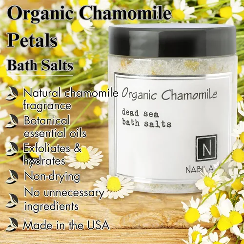 Miniatura 2 de Nabila K - Sales de baño orgánicas de manzanilla – Sal del Mar Muerto y sal de Epsom exfoliante y remojar – Exfolia e hidrata la piel, aceites