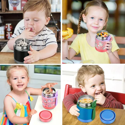 Miniatura 7 de Tarro de comida aislado para niños con cuchara, acero inoxidable de 10 onzas, a prueba de fugas, boca ancha, termo para comida caliente