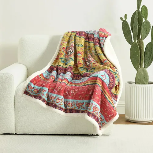 Miniatura 7 de Manta de sherpa boho chic, estampado bohemio vibrante y forro ultrasuave acogedor, elegante y cálida manta de invierno para sofá, cama o decoración