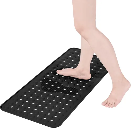 Miniatura 9 de Tapete de silicona antideslizante para bañera de 36 x 16 pulgadas, con orificios de drenaje y ventosas, tapetes mejorados para bañera y ducha, Negro