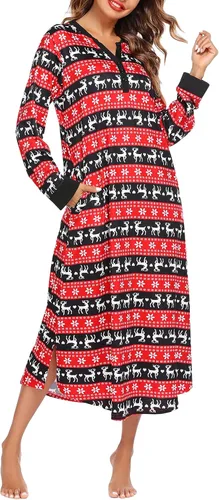 Miniatura 2 de Ekouaer Camisón largo para mujer con cuello en V, ropa de dormir de longitud completa con bolsillos