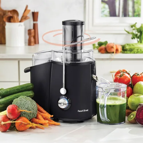 Miniatura 2 de Peach Street Exprimidor centrífugo de 700 W, extractor de jugo, alimentador de 3 pulgadas de ancho para frutas enteras, verduras, con filtro de Negro