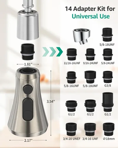 Miniatura 2 de Mbillion Reemplazo universal de la cabeza del rociador de grifo de cocina de níquel cepillado, cabezal de grifo de fregadero de ABS de 3 funciones