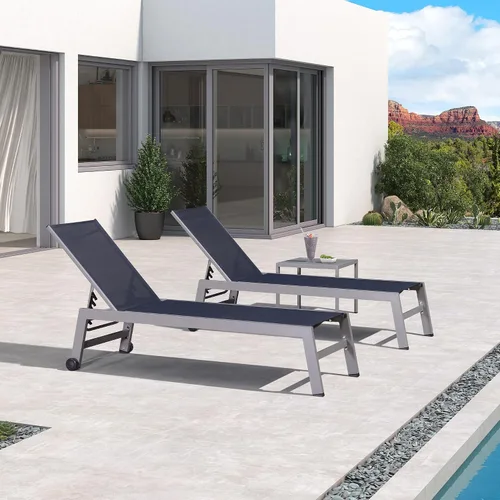 Miniatura 42 de PURPLE LEAF Juego de tumbonas para exteriores para 2 sillas de piscina de gran tamaño con ruedas fáciles de mover y respaldo ajustable, tumbonas